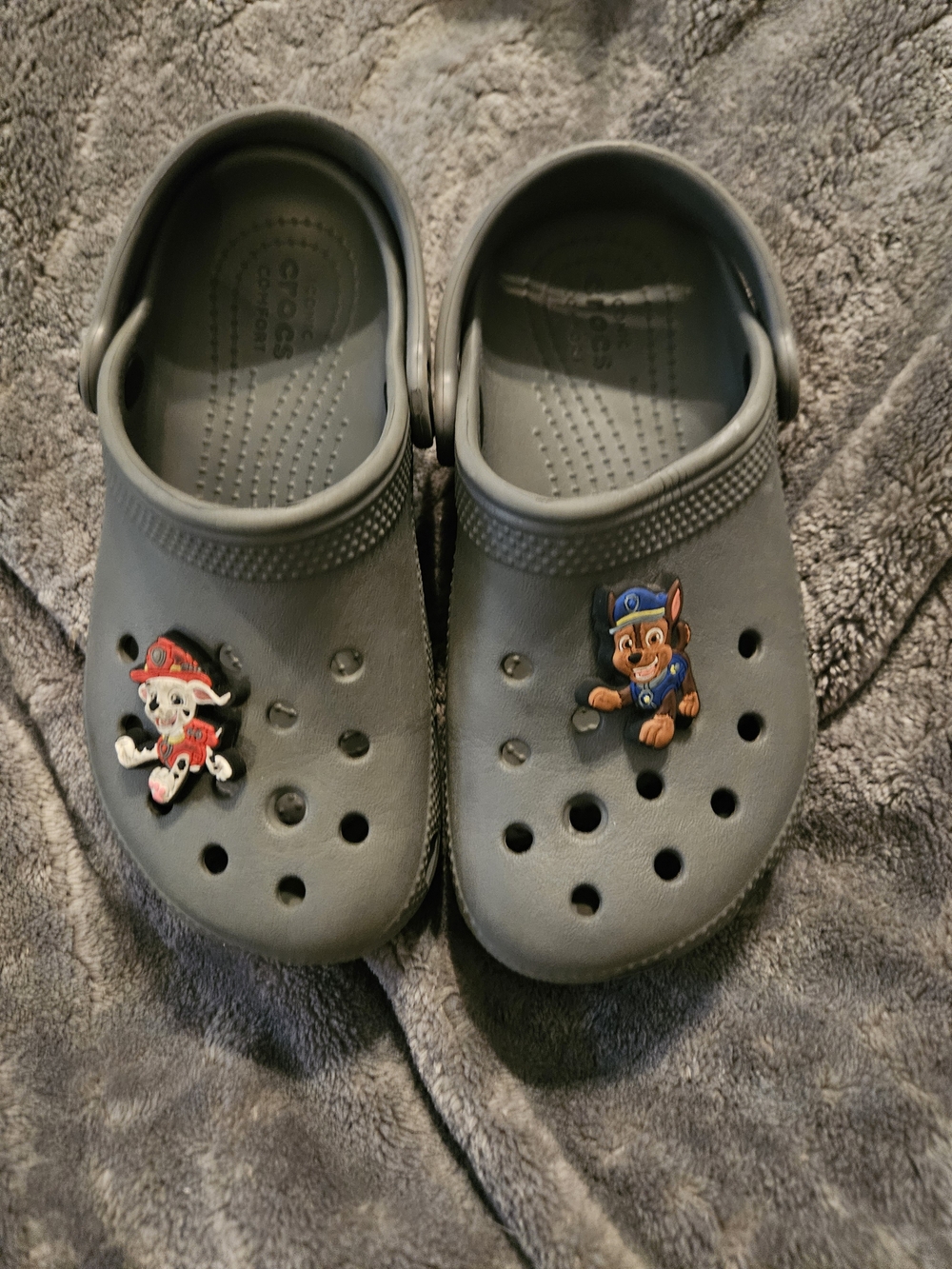 Gray Crocs Clog with Paw Patrol Charms